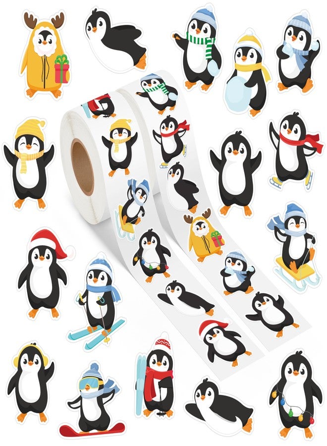 A1diee Winter Penguin Roll Stickers - Blue Cartoon Penguin Seals Envelope Tags DIY Craft Stickers for Water Bottle Holiday Baby Shower Birthday Party Gift Decor, 1000Pcs 16 Patterns - Image 1
